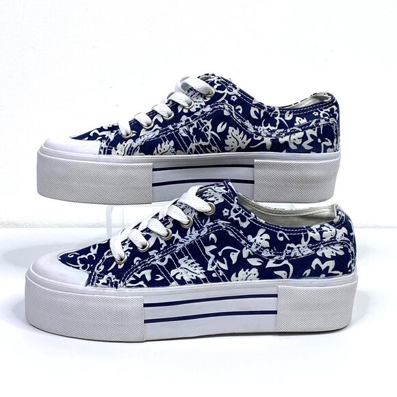 SOHO Hawaiian Print Platform Sneakers Women 7 Blue White Tropical Floral Summer - Picture 1 of 9